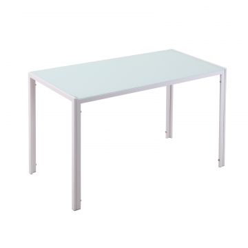 Masa Dreptunghiulara pentru 4 Persoane din Metal si Sticla Securizata, 120x60x75 cm, Alb