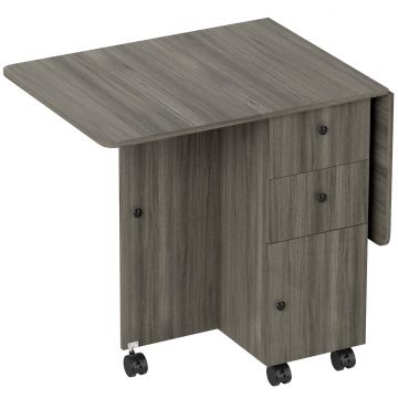 Masa Extensibila pe 6 Roti cu 2 Sertare si Dulap cu Usi, din Lemn, 120x60x76.5 cm, Gri