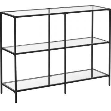 Masa intrare 3 nivele blat sticla securizata cadru metalic, 30x100x73 cm, design modern, negru