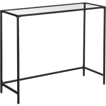 Masa intrare blat sticla securizata cadru metal sufragerie, 100x35x80 cm, design modern, negru