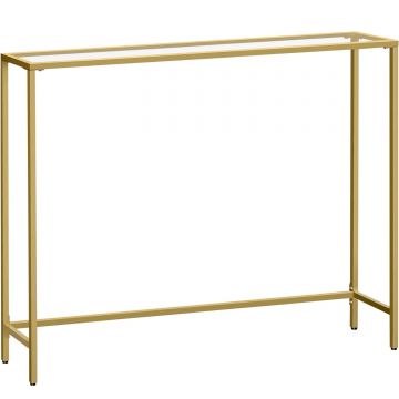 Masa intrare blat sticla securizata cadru metalic elegant, 20x100x80 cm, design minimalist, auriu