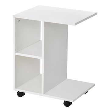 Masa Living cu 2 rafturi deschise si 4 roti pivotante, MDF, 45x35x58cm, alb