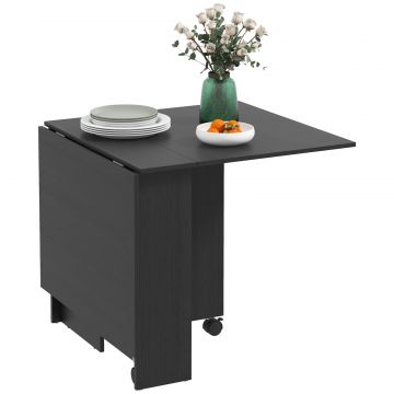 Masa pliabila compacta cu 2 extensii pentru 6 persoane, cu rafturi si roti, negru