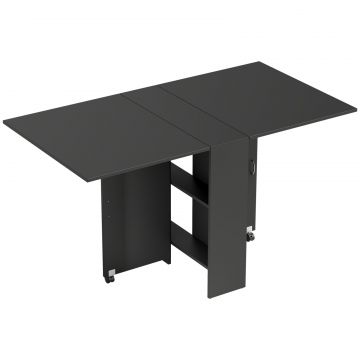 Masa Pliabila din Lemn pentru 4-6 Persoane cu Roti, 75x140x74cm, Neagra