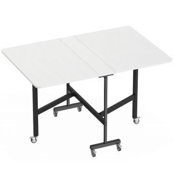 Masa pliabila pentru 4-6 persoane cu 2 extensii si roti cu frana, 120x80x73 cm, alb cu aspect de lemn