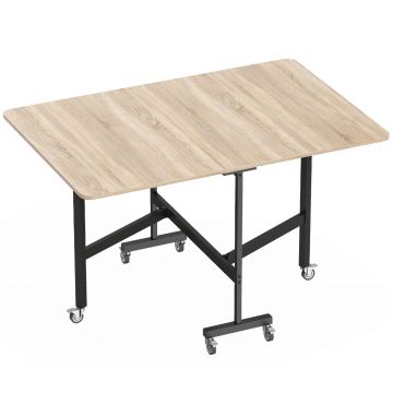 Masa Pliabila pentru 4-6 Persoane cu 2 Extensii si Roti cu Frana, 120x80x73 cm, Stejar