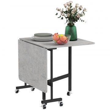 Masa Pliabila pentru 4-6 Persoane, Masa de Bucatarie Moderna cu Spatiu Economic si 6 Roti, 120x80x73 cm, Gri
