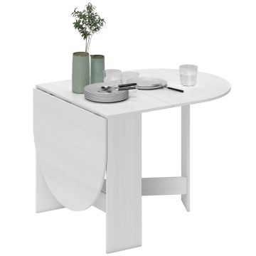 Masa Pliabila pentru 6 Persoane cu 2 Extensii Ovale din Lemn, 163x80x75 cm, Alb