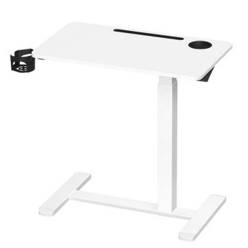 Masa reglabila cu roti pentru pat canapea blat pal, 70x40 cm, inaltime 65-102 cm, alb