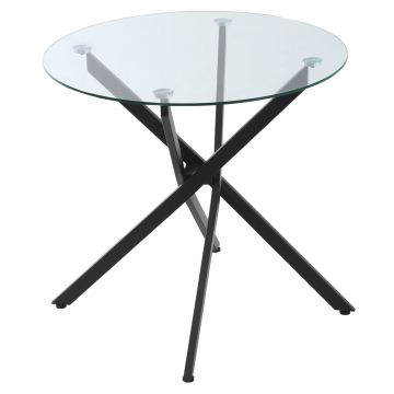 Masa Rotunda 80 80 75 cm - Sticla Eleganta  Picioare Metal