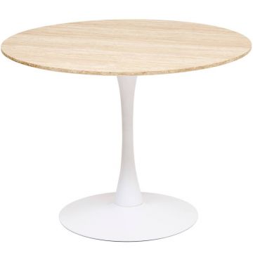 Masa rotunda atmosphera elias mdf otel 4 persoane, 102x76 cm, design elegant, bej si alb
