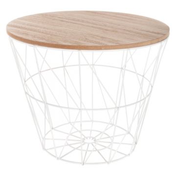 Masuta cafea atmosphera kumi otel mdf rotunda, 38x31 cm, design modern, alb