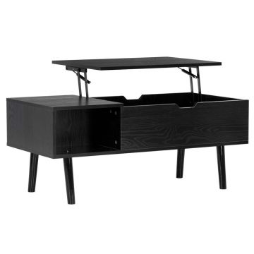 Masuta cafea blat rabatabil spatiu depozitare pal metalic, 100x50x43 cm, design modern, negru