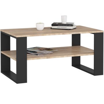 Masuta cafea pal cu raft inferior depozitare, 92x53x45 cm, design modern, stejar sonoma negru