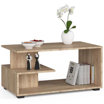 Masuta cafea pal cu raft inferior practica, 90x51x45 cm, design natural, stejar sonoma