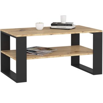 Masuta cafea pal cu raft inferior practica, 92x53x45 cm, contrast elegant, stejar artisan negru