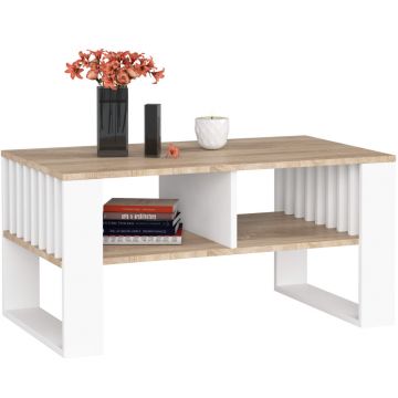 Masuta cafea pal cu raft inferior practica, 92x53x45 cm, design luminos, stejar sonoma alb