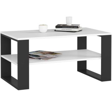 Masuta cafea pal cu raft inferior practica, 92x53x45 cm, design modern, alb si negru
