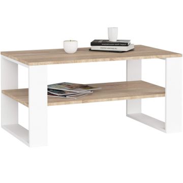Masuta cafea pal cu raft inferior practica, 92x53x45 cm, design modern, stejar sonoma alb
