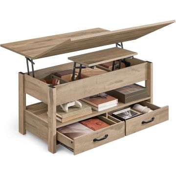 Masuta de cafea cu blat rabatabil, Vasagle Lift-Top, 100x50x49.1-64.1 cm, PAL/otel, camel