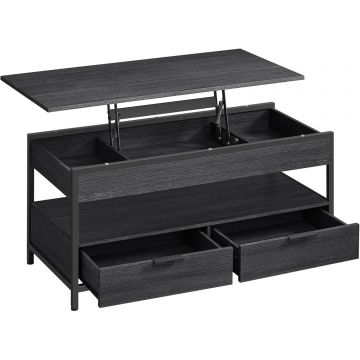 Masuta de cafea cu blat reglabil pe inaltime, cu sertare si spatii de depozitare, stil industrial, 100x50x63 cm, gri antracit