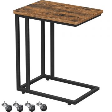 Masuta de cafea, cu cadru de otel si roti, 35x50x60cm, industrial, maro rustic si negru