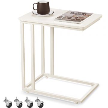Masuta de cafea, cu cadru de otel si roti, stil industrial, 35x50x60 cm, crem