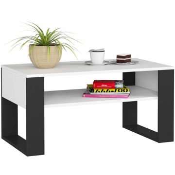 Masuta de cafea Domi cu raft inferior, blat laminat, 92x50x45 cm, alb si negru