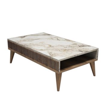 Masuta de cafea MILAN, nuc + imprimeu marmura, 105x60x34,6 cm