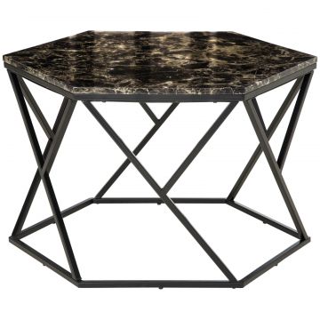 Masuta de cafea moderna cu blat din imitatie de marmura si structura din MDF si otel, 81x70x51,2 cm, negru