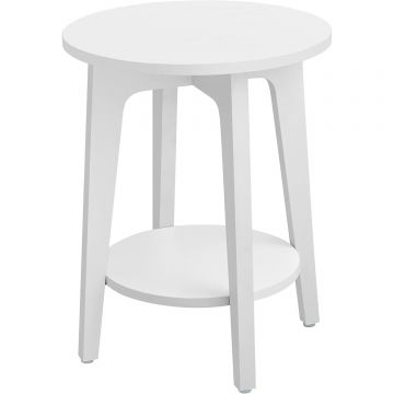 Masuta laterala rotunda cu raft inferior, pentru living sau dormitor, stil modern, 40x40x50 cm, alb
