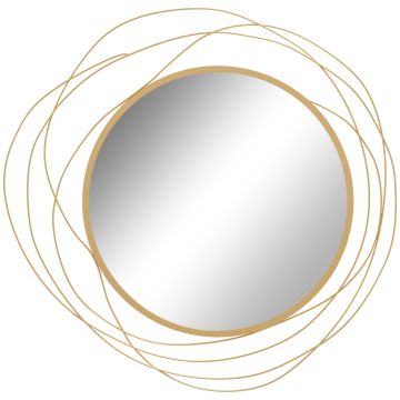 Modern 65cm Round Wall Mirror Decoration Metal Wall Art for Bedroom Gold Tone