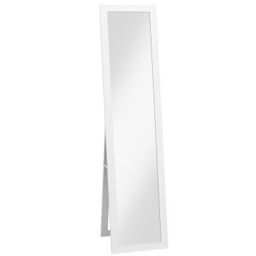 Oglinda cu Rama din MDF, Picioare si Carlige pentru Utilizare pe Podea sau pe Perete, 37x40x155 cm, Alb