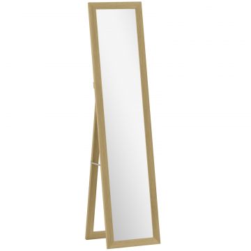 Oglinda cu Rama din MDF, Picioare si Carlige pentru Utilizare pe Podea sau pe Perete, 37x40x155 cm, Lemn Natural