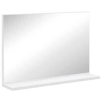 Oglinda de Baie de Perete cu Raft, Oglinda Moderna Multifunctionala, 60x12x40 cm, Alb