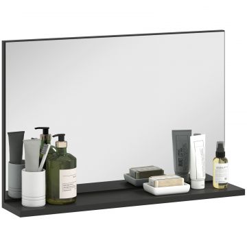 Oglinda de Baie de Perete Moderna cu Raft 60x12x40 cm Negru