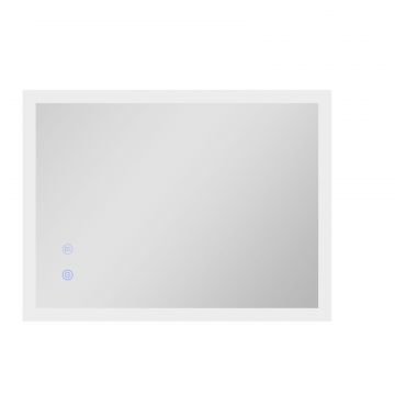 Oglinda de Baie Iluminata 800 x 600 mm cu Iluminare din Spate cu Lumini LED, Oglinda de Baie de Perete cu 3 Lumini, Intrerupator Tactil Reglabil,