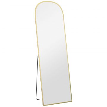 Oglinda de Podea si Perete Moderna din Aliaj de Aluminiu cu Suport Pliabil, 50x161.5 cm, Aur