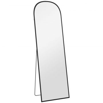 Oglinda de podea si perete moderna din aliaj de aluminiu cu suport pliabil, 50x161,5cm, negru