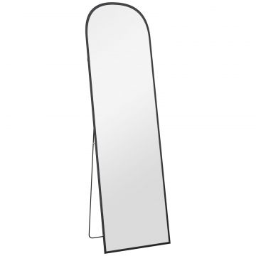 Oglinda de podea si perete moderna din aliaj de aluminiu cu suport pliabil, 50x170 cm, negru