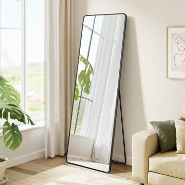 Oglinda de podea tip dressing, rama din aluminiu, sticla securizata, 150x40 cm, negru