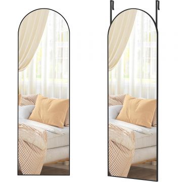 Oglinda decorativa rama curbata aluminiu sticla securizata, 120x40 cm, montaj perete usa, negru