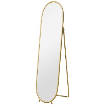 Oglinda inalta cu Cadru de Sustinere, Oglinda Ovala pentru Dormitor sau Living, 40x4x160 cm, Auriu