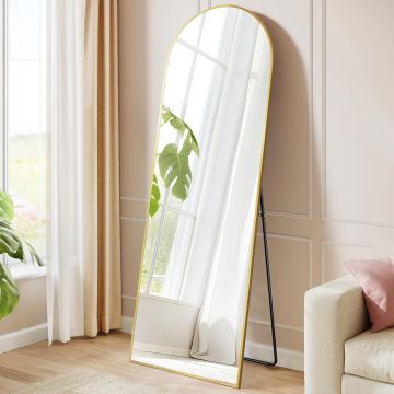 Oglinda podea, cu rama aluminiu si sticla securizata, design curbat, 160x50 cm, auriu