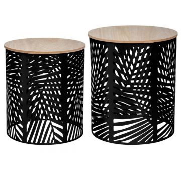 Set 2 masute cafea atmosphera akira mdf fier, 39x45 cm si 35x40 cm, design elegant, negru