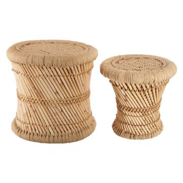 Set 2 masute cafea atmosphera corde bambus natural, 37x38 cm si 30x28 cm, design relaxant, bej