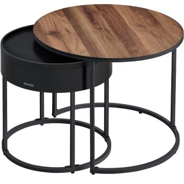 Set 2 masute cafea blat detasabil depozitare ascunsa, 45x45x42 cm, design modern, nuc