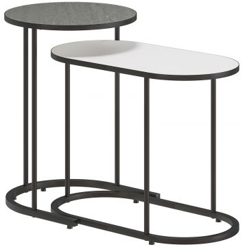 Set 2 Masute de Cafea Suprapuse cu Cadru Metalic pentru Sufragerie si Birou, Gri si Alb