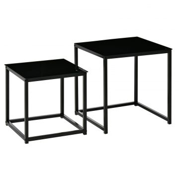 Set 2 Masute pentru Sufragerie Moderne din Otel si Sticla Securizata - Negru