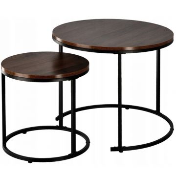 Set 2 mese cafea cadru otel blat mdf design modern, 60x60x50 cm si 40x40x40 cm, maro